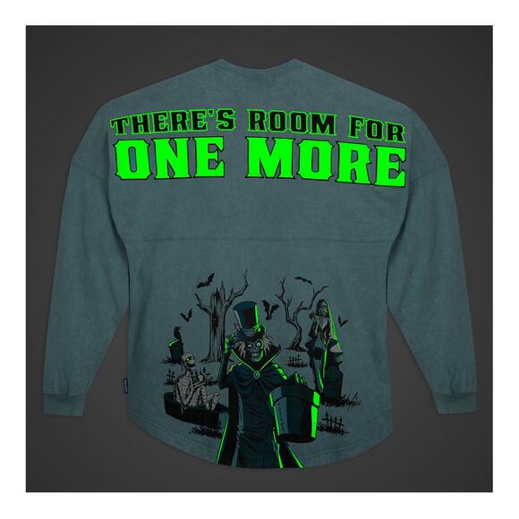 NWT Disney Parks Haunted Mansion Hatbox Ghost Glow in Dark Spirit Jersey M L - Picture 3 of 6